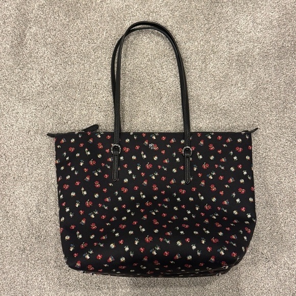 Lauren Ralph Lauren Black Floral Nylon Medium Keaton Tote EUC - Picture 3 of 12